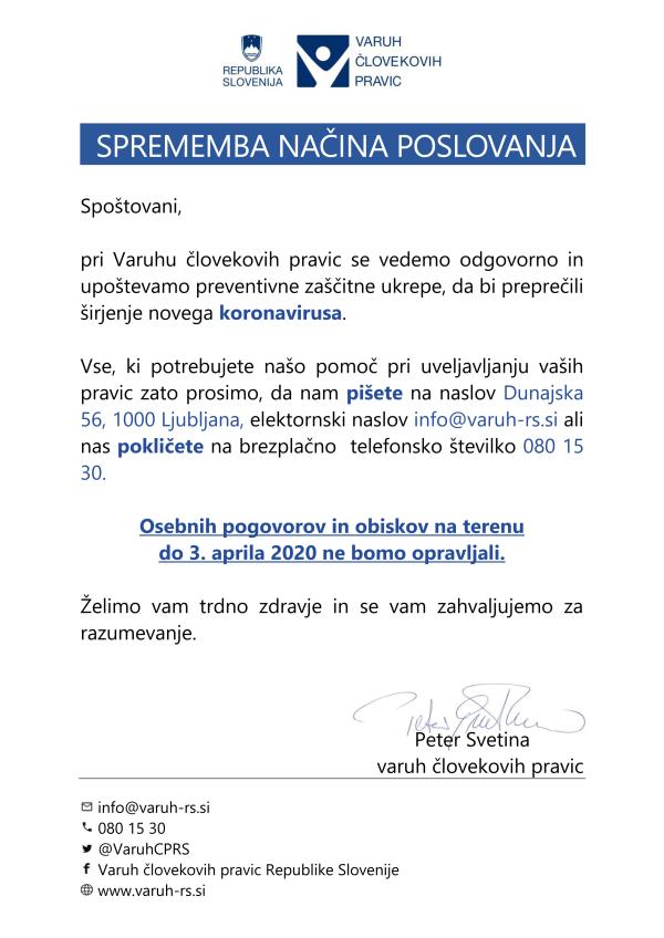 Sprememba načina poslovanja v času epidemije