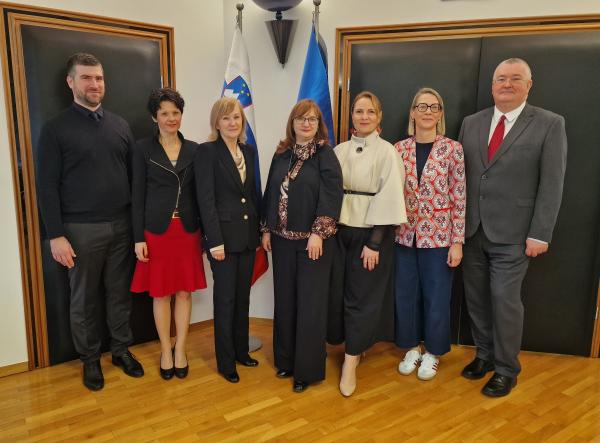 Leadership of the Human Rights Ombudsman. From left to right: Deputy Ombudsman Miha Horvat, Secretary General Tatjana Gu&scaron;tin, Director of Professional Services Martina Ocepek, Human Rights Ombudsman Dr. Simona Drenik Bavdek, Deputy Ombudsman Dr. Dijana Možina Zupanc, Head of Cabinet Nina Omerza, Deputy Ombudsman Ivan &Scaron;elihrenewal