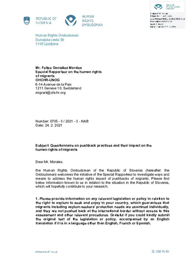 Prispevek k Poročilu posebnega poročevalca ZN za človekove pravice migrantov o pristopih k obravnavi vpliva prisilnega vračanja migrantov na človekove pravice (ang)
