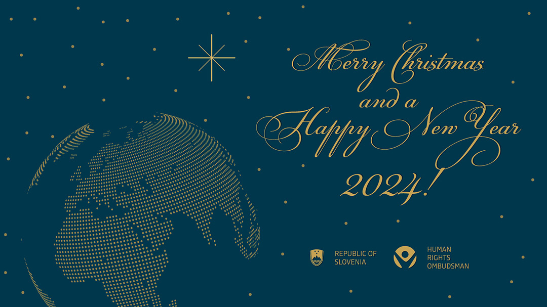 Holiday greeting with gold letters on a dark blue background